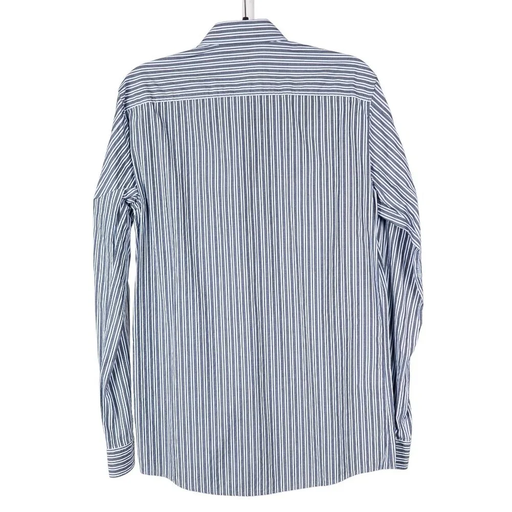 Hugo Boss Dress Shirt M Mens Vertical Stripe Gray Blue White EllisX Regular Fit - Picture 6 of 6